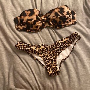 Victoria’s Secret bikinis - mismatched leopard print top and bottom